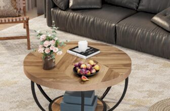 Tribesigns Table basse industrielle ronde de 80,5 cm avec 2 étagères de rangement